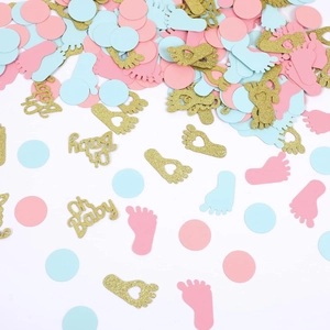 Oh Baby Confetti Gender Reveal Party Decorations Cardboard Glitter Gold Blue Pink Footprints Dots Table Scatters Baby Shower Supplies