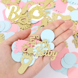Oh Baby gender reveal confetti set with pink blue and gold glitter paper feet