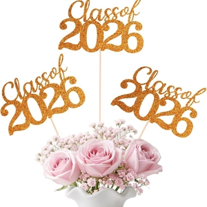 Class Of 2026 Graduation Cake Topper Glitter Paper Decorative Pick For Graduation Party Dessert Baking Decor Supplies