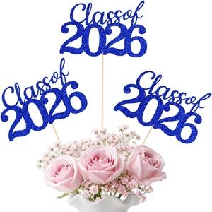 Blue glitter Class of 2026 graduation cake toppers for 2026 party dessert decoration