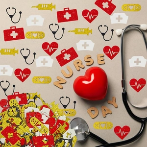 Glitter medical confetti set with nurse cap and stethoscope for Nurse Day table decor