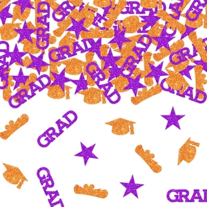 Détails de confettis GRAD brillants avec mortiers et parchemins pour fête de diplôme