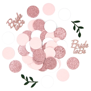 Set de confeti Bride to Be rosa y oro rosa con círculos de papel para decoración de boda