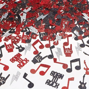Confettis de Fête à Thème Rock And Roll Paillettes Note de Musique Guitare Éclair pour Décoration de Table Festival de Musique