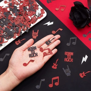 Confettis de fête thème musique Born to Rock avec notes, guitares et textures pailletées