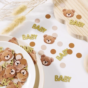 Baby shower bear confetti set with gold glitter BABY letters and brown paper bears