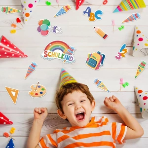 Rainbow Schulanfang school starter decoration set with Schulkind sign for kids party