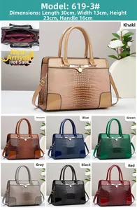 Detailed internal compartments and size dimensions for crocodile embossed handbag