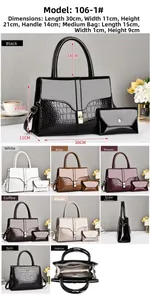 Detailed size chart for large crocodile pattern tote bag and matching inner pouch