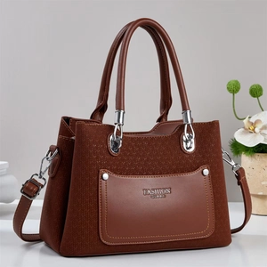 Sac à main élégant pour femme en cuir tressé marron avec poche avant stylée et bandoulière