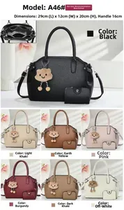 Detailed overview of A46 large tote bag in multiple colors with bear charms and coin purses