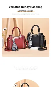 Detail view of stylish red and black tote bags with leopard print silk scarves
