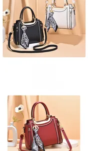 Close-up of three elegant crossbody square bags with leopard print silk scarf handles