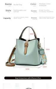 Detailed internal structure of blue bucket bag showing large capacity for essentials