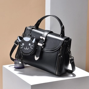 Women Cute Cat Pendant Shoulder Bag Mini PU Leather Crossbody Bag Small Square Handbag With Coin Purse For Daily Travel