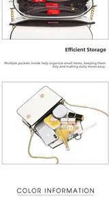 Detailed internal structure of the white crossbody bag showing multi-layer storage capacity