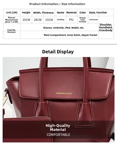 Detailed size chart for the PU tote bag showing dimensions height 35cm and width 24cm