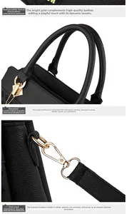 Détails du cuir PU noir avec pompon doré et mousquetons métalliques de haute qualité