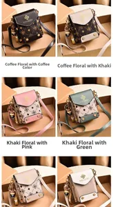 Detail view of mini crossbody phone bags in various colorways with cute bear charms