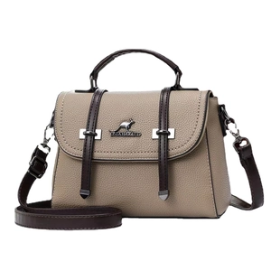 Litchi pattern leather handbag for women in tan and dark brown with crossbody strap