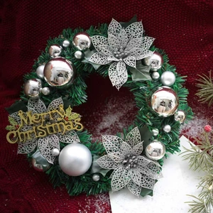 30cm Christmas wreath with silver baubles, pine needles and Merry Christmas sign