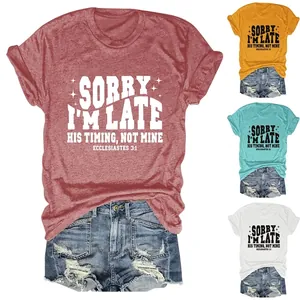 T-Shirt Décontracté à Col Rond et Manches Courtes pour Femmes Mélange de Coton Imprimé Slogan Graphic Top Religieux Étoile Tee