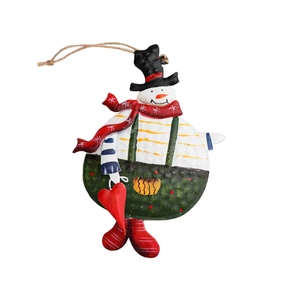 Vintage metal snowman ornament with festive painting for Christmas tree decoration