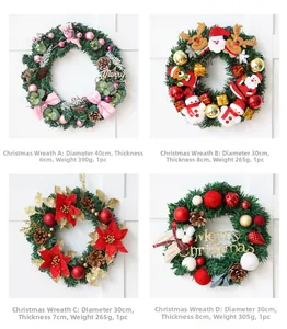 Quattro ghirlande natalizie festive da 30-40cm con aghi di pino e decorazioni varie
