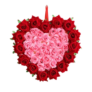 Couronne en forme de cœur avec roses artificielles roses et rouges pour la Saint-Valentin