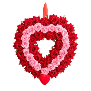 Valentins-Herz-Kranz mit roten und rosa Kunstrosen sowie einem Plüsch-Herz-Anhänger