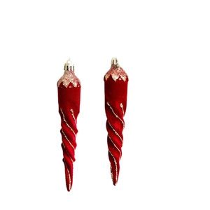 Pack de 2 adornos navideños de carámbanos flocados rojos con textura espiral dorada