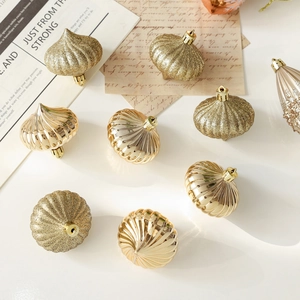Champagne hazelnut and burgundy onion-shaped Christmas balls for holiday tree decoration