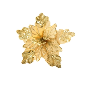 Artificial gold poinsettia Christmas flower with glitter sequins for festive decoration