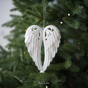 Detail of white glitter acrylic angel wings ornament measuring 11x15cm for Christmas tree decor