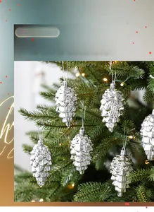 Silver pinecone Christmas tree ornaments with metallic finish and hanging strings