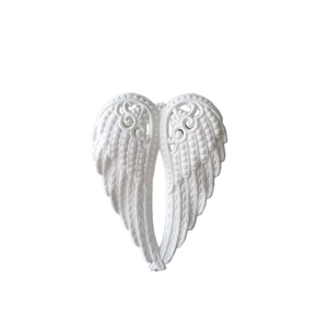 Sparkly white Christmas angel wings pendant with glitter and intricate feather texture