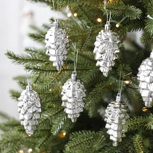 Silver Pine Cone Christmas Tree Ornaments Plastic Hanging Pendants Metallic Finish For Holiday Party Decor Festive Home Atmosphere