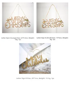 Détail de plaques de Noël en bois de différents styles avec cordes de suspension en jute