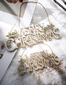Rustikales Merry Christmas Holzschild mit Glitzerstern und Juteschnur Aufhängung