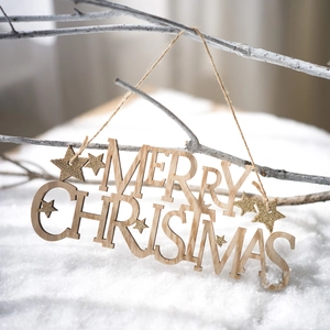 Plaque Suspendue de Noël en Bois Avec Étoile Scintillante Design de Sapin Lettres Ajourées Rustiques pour Décoration d'Arbre de Noël Maison Fête