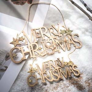 Panneaux Merry Christmas en bois avec étoiles dorées pour décoration de sapin de noël