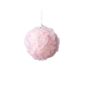 Pink tulle mesh Christmas ball ornament with silver cap for festive tree decoration