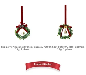 Mini Christmas wreath with flocked bow and red berries measuring eight by twenty-one cm