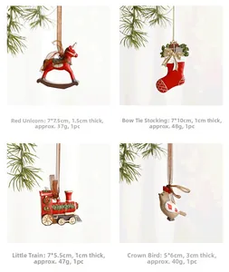 Detailed view of resin Christmas ornaments with dimensions and weight measurements