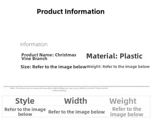 Spécifications des branches de vigne de Noël en plastique pour décorations de bricolage