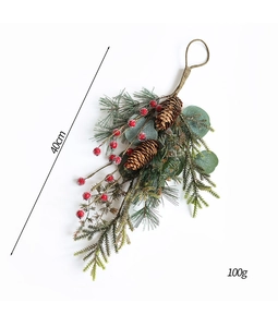 Suspension de Noël avec épines de pin, baies rouges et pommes de pin, 40 cm de long et 100 g