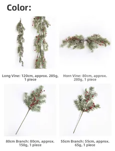 Détails des aiguilles de pin givrées avec baies rouges et pommes de pin pour décor DIY