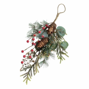 Guirlande de Noël avec aiguilles de pin PE, baies rouges givrées et pompes de pin déco