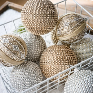 Luxury Christmas Ball Ornaments Rhinestone Sequin Foam Hanging Baubles Festive Holiday Tree Decoration Elegant