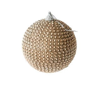 Sparkling champagne gold Christmas ball with inlaid rhinestones and hanging silver cap